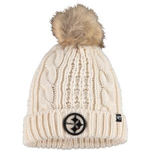 NWT NFL Pittsburgh Steelers '47 Cable Knit Fur Beanie Hat - Cream